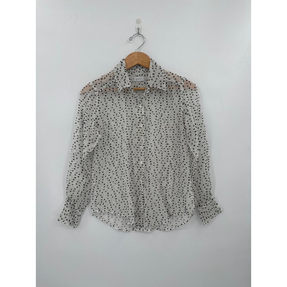 Jill McGowen Swiss Dot Sheer Ivory long sleeve blouse Size medium